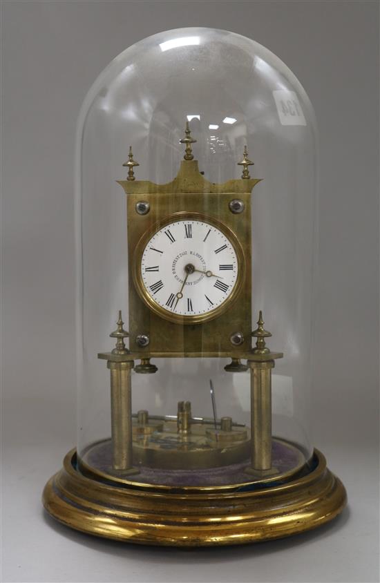 An American brass 400 day clock, glass dome height 29cm